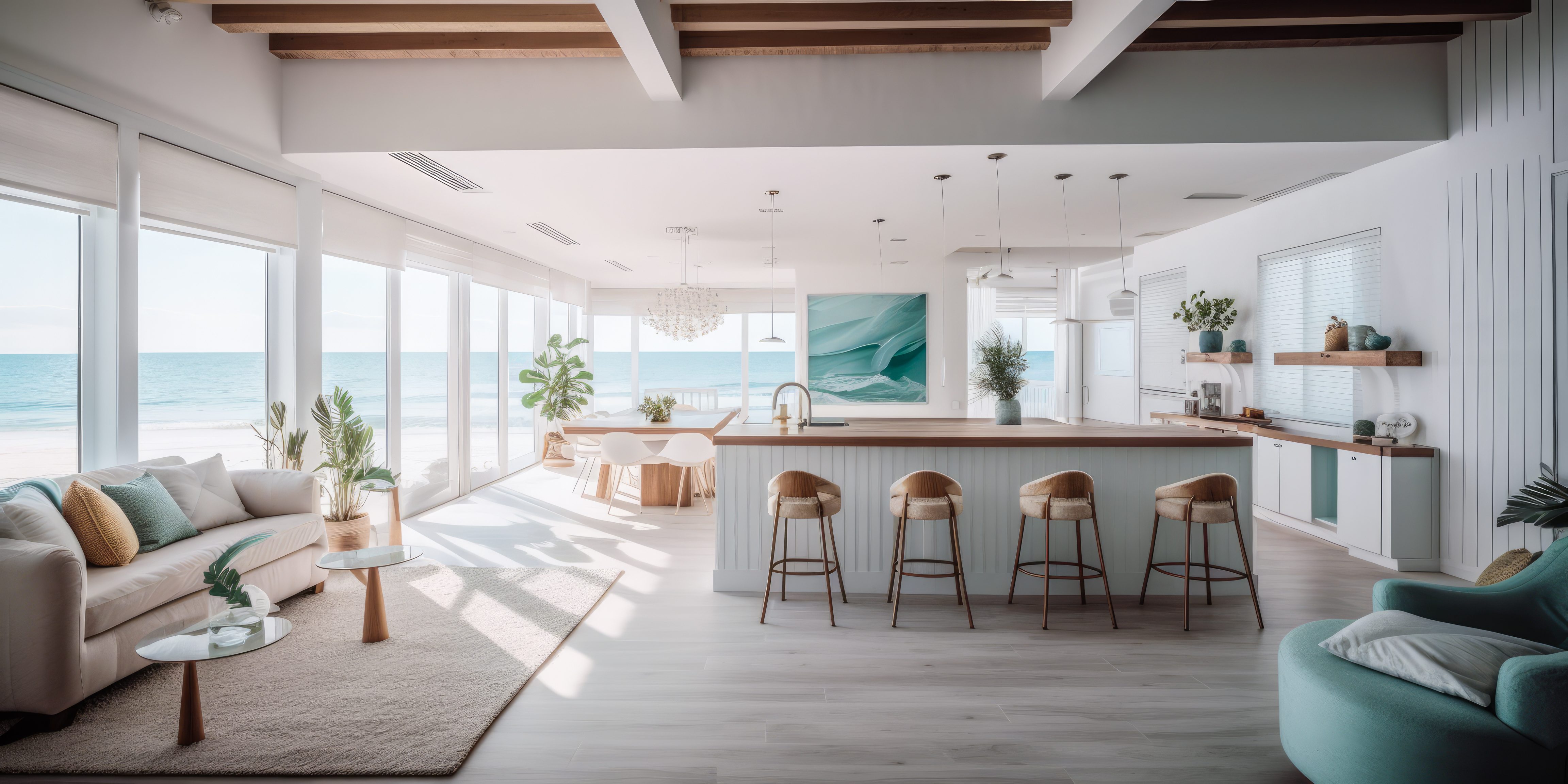 Beach house with ocean views looking outside from the kitchen